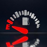 3D-Darstellung Nahaufnahme eines Benzinstandssymbols in einem Auto, das anzeigt, dass kein Benzin vorhanden ist foto