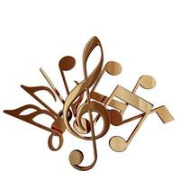 realistischer goldener metall-violinschlüssel und musiknoten auf weißem hintergrund. 3D goldenes musikalisches Symbol - Dekorationselemente für Design. foto