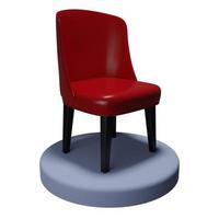 3D-Darstellung Ein roter Stuhl auf Sockel auf weißem, isoliertem Hintergrund. foto