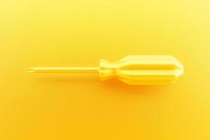 3D-Darstellung eines gelben Kreuzschlitz-Schraubendreher-Handwerkzeugs isoliert auf einem einfarbigen Hintergrund. 3D-Rendering und Illustration des Reparatur- und Installationswerkzeugs foto