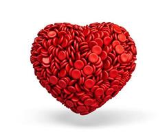 Rote Blutkörperchen in Form des Herzens isoliert auf weißem Hintergrund 3D-Darstellung