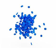 blaues Granulat aus Polypropylen, Polyamid. Hintergrund. Kunststoff- und Polymerindustrie. mikroplastik 3d-illustration foto
