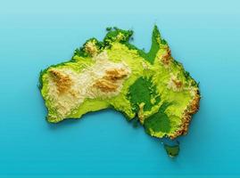 australien-karte schattierte relieffarbe höhenkarte auf dem meerblauen hintergrund 3d-illustration foto