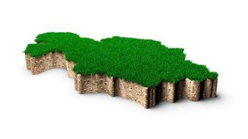 kasachstan karte boden land geologie querschnitt mit grünem gras und felsen bodentextur 3d illustration foto