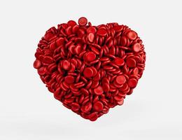 Rote Blutkörperchen in Form des Herzens isoliert auf weißem Hintergrund 3D-Darstellung foto