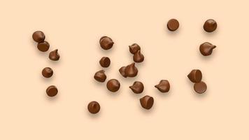 Schokoladenstückchen auf einem hellrosa Hintergrund 3D-Rendering foto