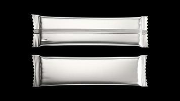 Silberne leere Schokoriegel-Snacktüte auf weißem Hintergrund 3D-Darstellung foto