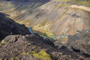 Blick aus der Vogelperspektive auf heiße Bäche inmitten der Landschaft im Hveragerdi-Tal foto