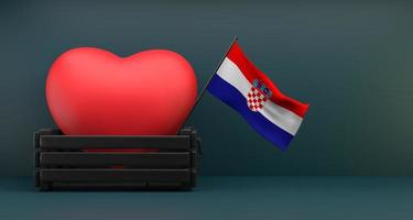 ich liebe kroatien, flagge kroatien mit herz, kopierraum, 3d-arbeit und 3d-bild foto