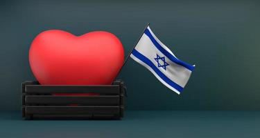 ich liebe israel, flagge israel mit herz, kopierraum, 3d-arbeit und 3d-bild foto