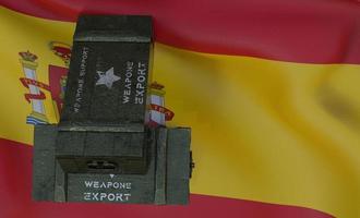 unterstützung waffen spanien paket der militärhilfe, lieferung von waffen, flagge spanien 3d-arbeit und 3d-bild foto