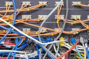 die netzwerkkabel zum verbinden des portes eines switchs zum verbinden des internetnetzwerks, konzept kommunikationstechnologie foto