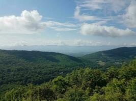 grüne Bäume und Hügel und Himmel in Massanutten, Virginia foto