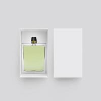 leere Parfümflasche in Hartbox für Branding, 3D-Darstellung foto