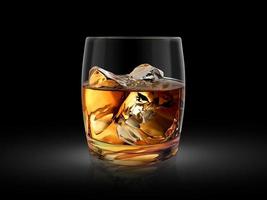 Glas Whiskey eingebettet auf dunklem Hintergrund. 3D-Rendering foto