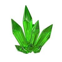3D-Rendering, smaragdgrüner Kristall isoliert auf weißem Hintergrund, Edelsteine, natürliche Nuggets, mysteriöse Accessoires foto