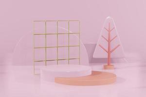 3D-Darstellung des Podiums für die Produktplatzierung in minimalistischem Design im Weihnachtsthema. Podium Bühnenschaufenster foto