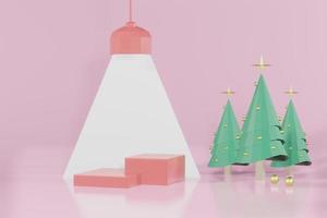 3D-Darstellung des Podiums für die Produktplatzierung in minimalistischem Design im Weihnachtsthema. Podium Bühnenschaufenster foto