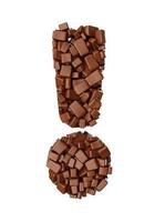 Ausrufezeichen aus Schokoladenstücken Schokoladenstücke Alphabet Vorsicht Symbol 3D-Darstellung foto