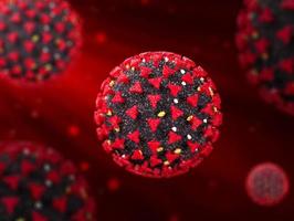 wissenschaftlich genaues coronavirus covid-19 auf rotem hintergrund 3d-illustration 3d-rendering foto