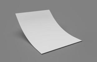 gebogenes leeres Papierblatt. leeres papiermodell a4-formatpapier mit schatten auf grauem hintergrund 3d-illustration foto