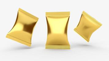 Goldmodell der Kissenpackung. flussverpackungsmodelle 3d-illustration foto