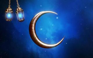 eid ramadan islamischer hintergrund leer blau galaxie halbmondlampe laterne foto