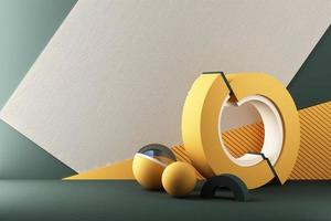 Minimaler abstrakter geometrischer Hintergrund mit direktem Sonnenlicht in Grün- und Gelbtönen. schaufensterszene mit leerem podium für produktpräsentation 3d-rendering foto