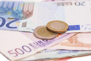 Geld Euro Münzen und Banknoten foto
