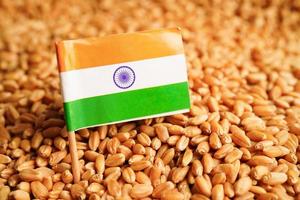 Getreideweizen mit indischer Flagge, Handelsexport und Wirtschaftskonzept. foto