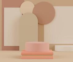 3D-Rendering von Erdtönen minimal zeigt Podium oder Sockel für Mock-up und Produktpräsentation mit abstrakten einfachen geometrischen Formen Hintergrund. foto