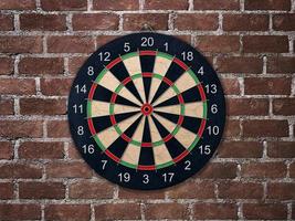 Ziel für Darts. Darts. rote Backsteinmauer Hintergrund foto