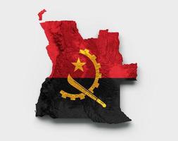 Angola-Karte Angola-Flagge schattierte Relieffarbe Höhenkarte auf weißem Hintergrund 3D-Darstellung foto