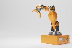 Roboterarm auf weißem Hintergrund mit 3D-Rendering foto