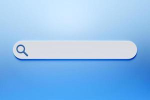 3D-Darstellung Suchrahmen, Feld, Panel im Internet mit einem Lupensymbol auf blauem Hintergrund foto