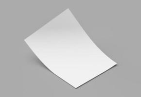 gebogenes leeres Papierblatt. a4-formatpapier mit schatten auf grauem hintergrund 3d-illustration foto