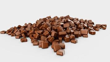 Stück Schokolade isoliert auf weißem Hintergrund Schokoladenstücke fallen auf weißem Hintergrund 3D-Darstellung foto