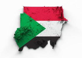 sudan-karte sudan-flagge schattierte relieffarbe höhenkarte auf weißem hintergrund 3d illustration foto