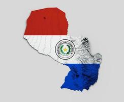 paraguay-karte mit paraguay-flagge 3d-reliefkarte isolierte 3d-illustration foto