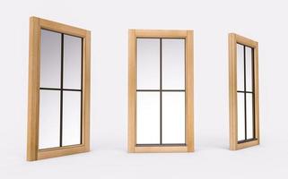 Holzfenster mit vertikalem Rechteck isoliert auf weißem Hintergrund 3D-Darstellung foto