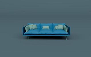 Wohnzimmer Scooter Farbe Sofa mit Kissen 3D-Rendering auf smalt blauem Hintergrund foto