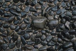 Textur von nassen Meeressteinen, Steinmuster, Kieselsteinstruktur. kleine runde Steine in verschiedenen Farben. Hintergrundbild. foto