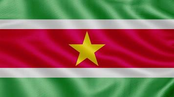 Flagge von Surinam. realistische schwenkflagge 3d-renderillustration mit sehr detaillierter stoffstruktur. foto