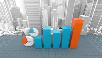 Business-Infografik-Diagramm in der modernen Gebäudestadt, 3D-Rendering foto