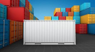Containerstapel, Frachtfrachtschiff für Import-Export, 3D-Rendering foto