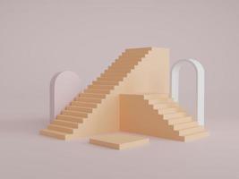 produktausstellungsplattform mit treppe und bogen 3d-renderillustration foto