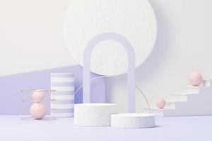 3D-Darstellung des Beauty-Podiums mit sehr Peri-Farbe des Jahres 2022 Design für Produktpräsentation und Werbung. Minimaler Pastellhimmel und verträumte Landszene. Romantik-Konzept. foto