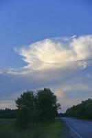 sonnenuntergang abend im wald blaue und rosa wolken und wald foto