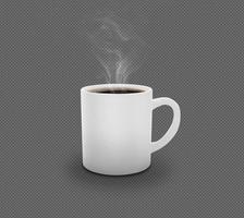 weiße realistische kaffeetasse mit rauch lokalisiert auf transparentem hintergrund foto