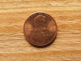 1-Cent-Münze, Vorderseite zeigt Lincoln, Währung der USA foto